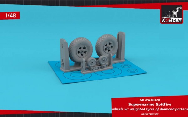 AR AW48420   Supermarine Spitfire wheels w/ weighted tyres of diamond pattern & 5-spoke hubs (1/48) (thumb81047)